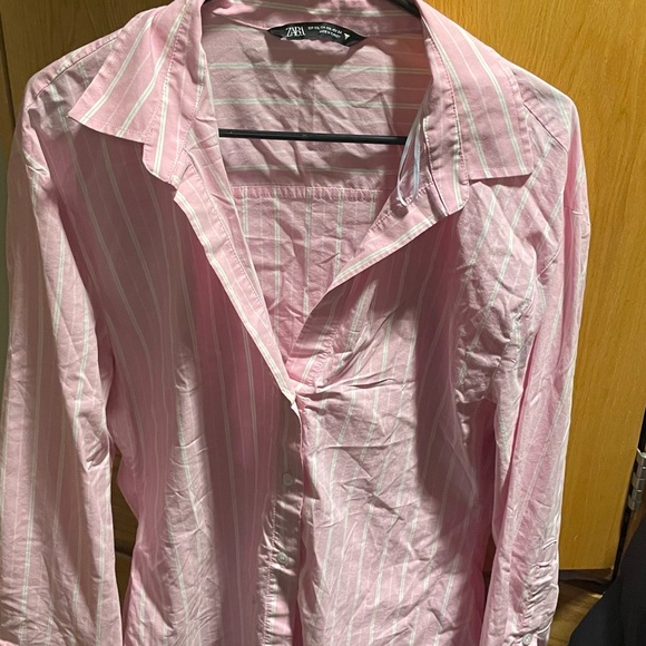 Zara Tops - Zara Men's Pink and White Striped Shirt